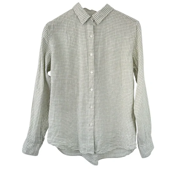 Uniqlo Linen Gingham Shirt Women’s Size Small Picnic Cottagecore Spring Green - Picture 5 of 12